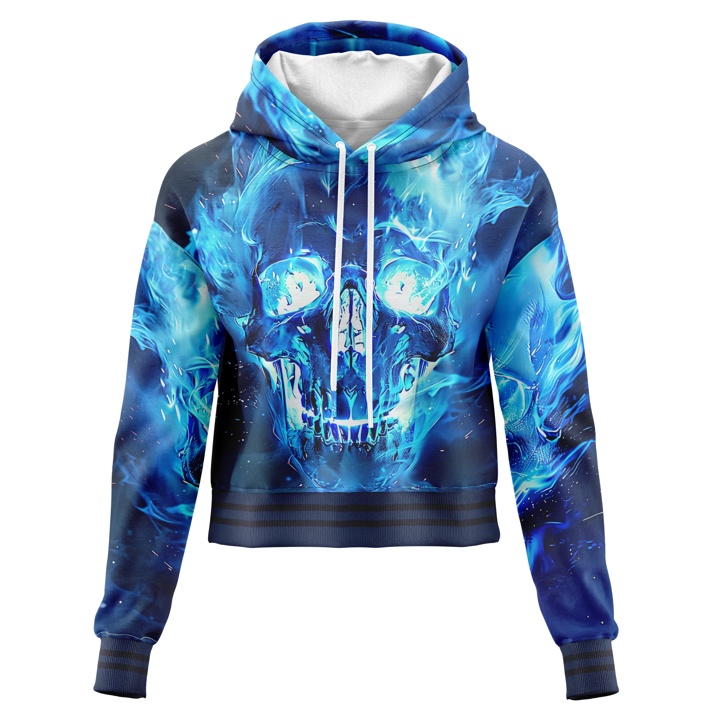 Blue flamed skull Cropped Hoodie