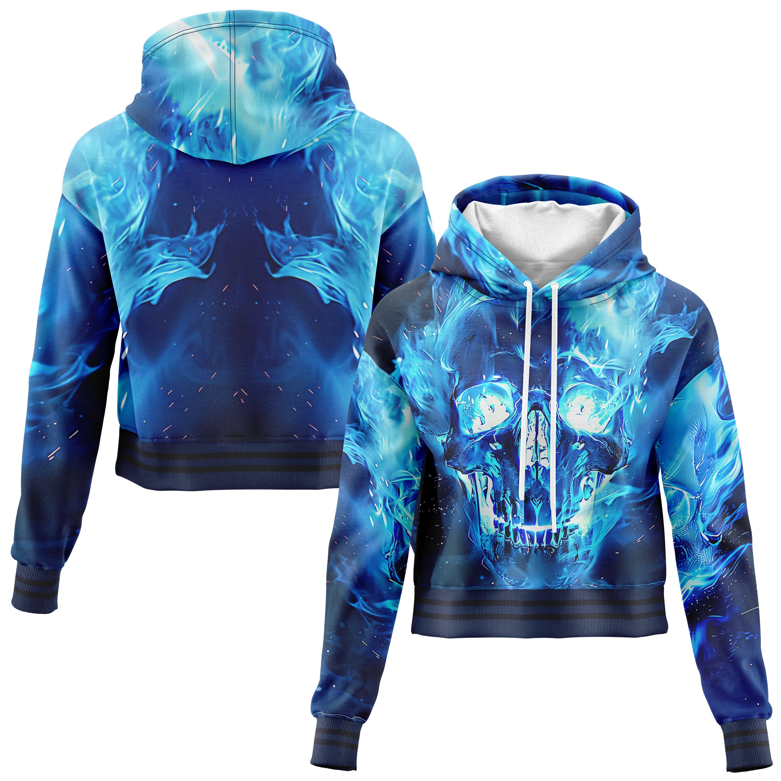 Blue flamed skull Cropped Hoodie CH240829Bl003