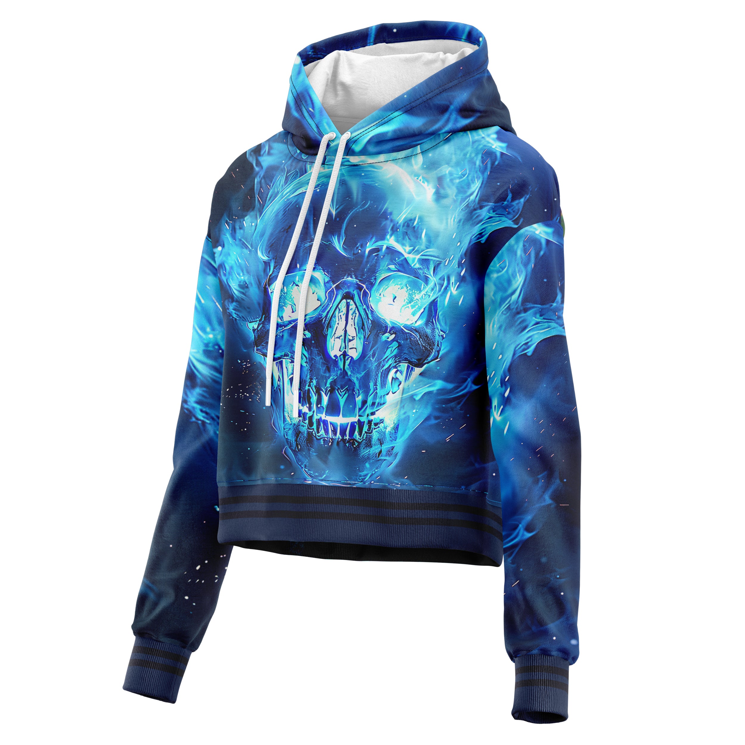 Blue flamed skull Cropped Hoodie