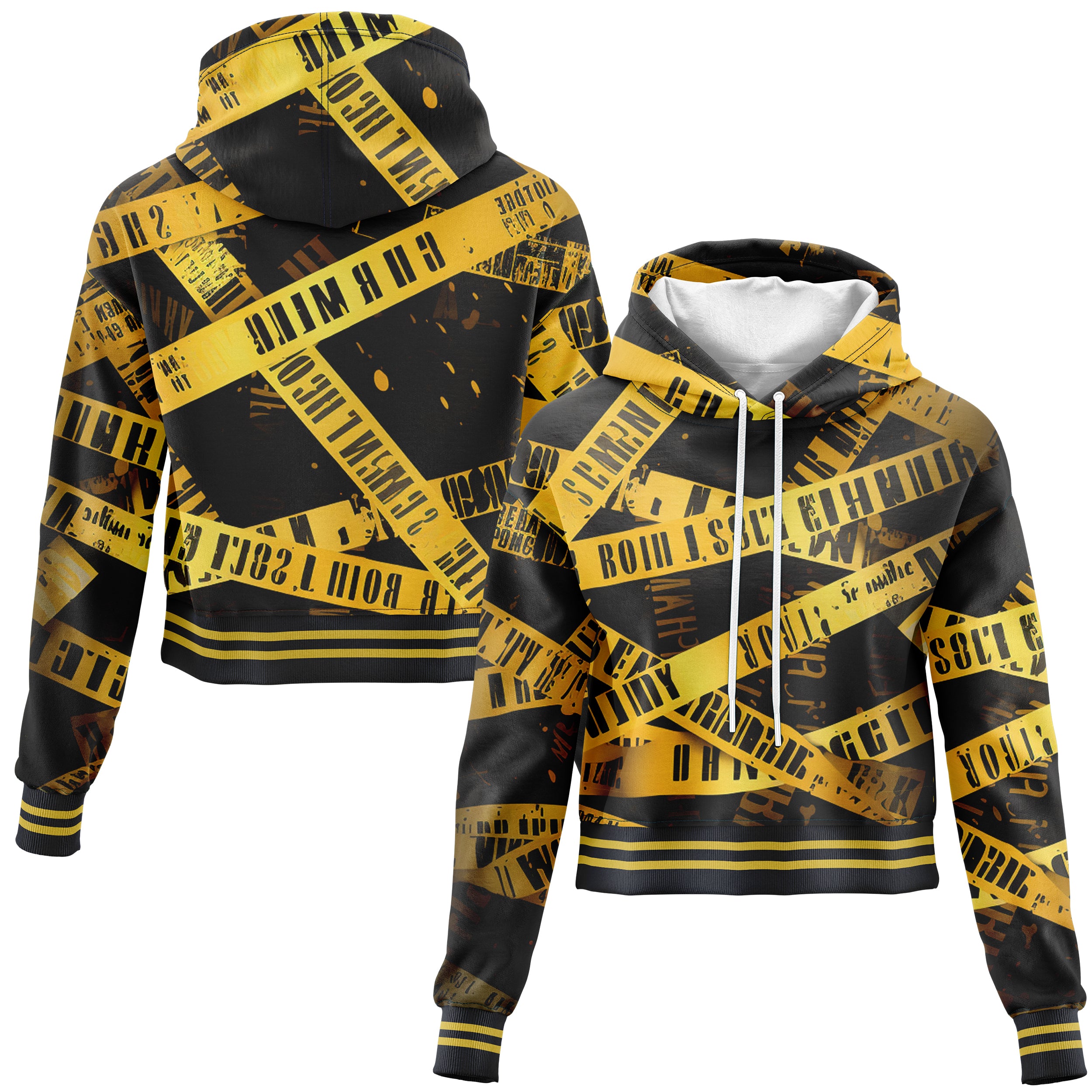 Caution Cropped Hoodie CH240829Ca008