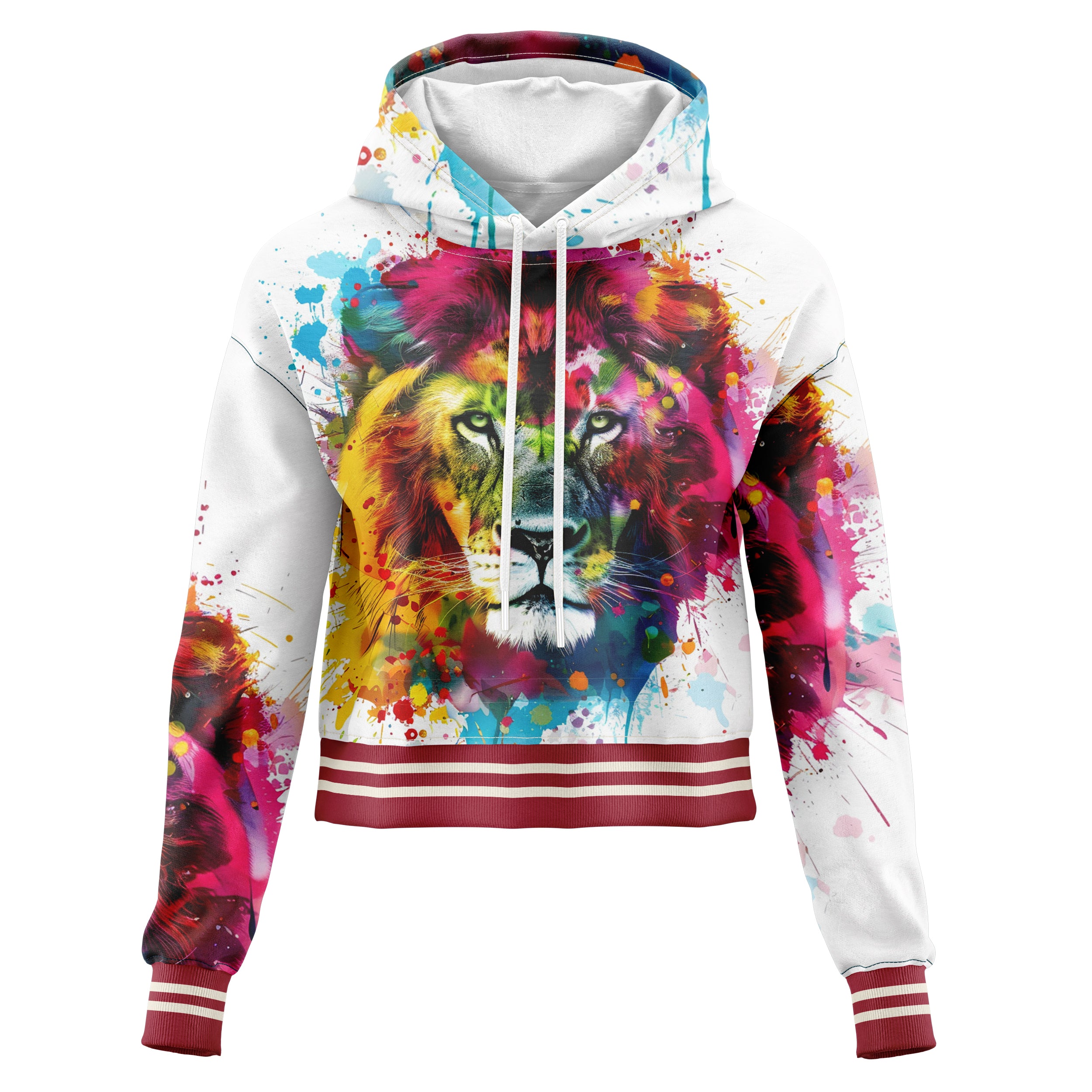 Colorful Lion Cropped Hoodie