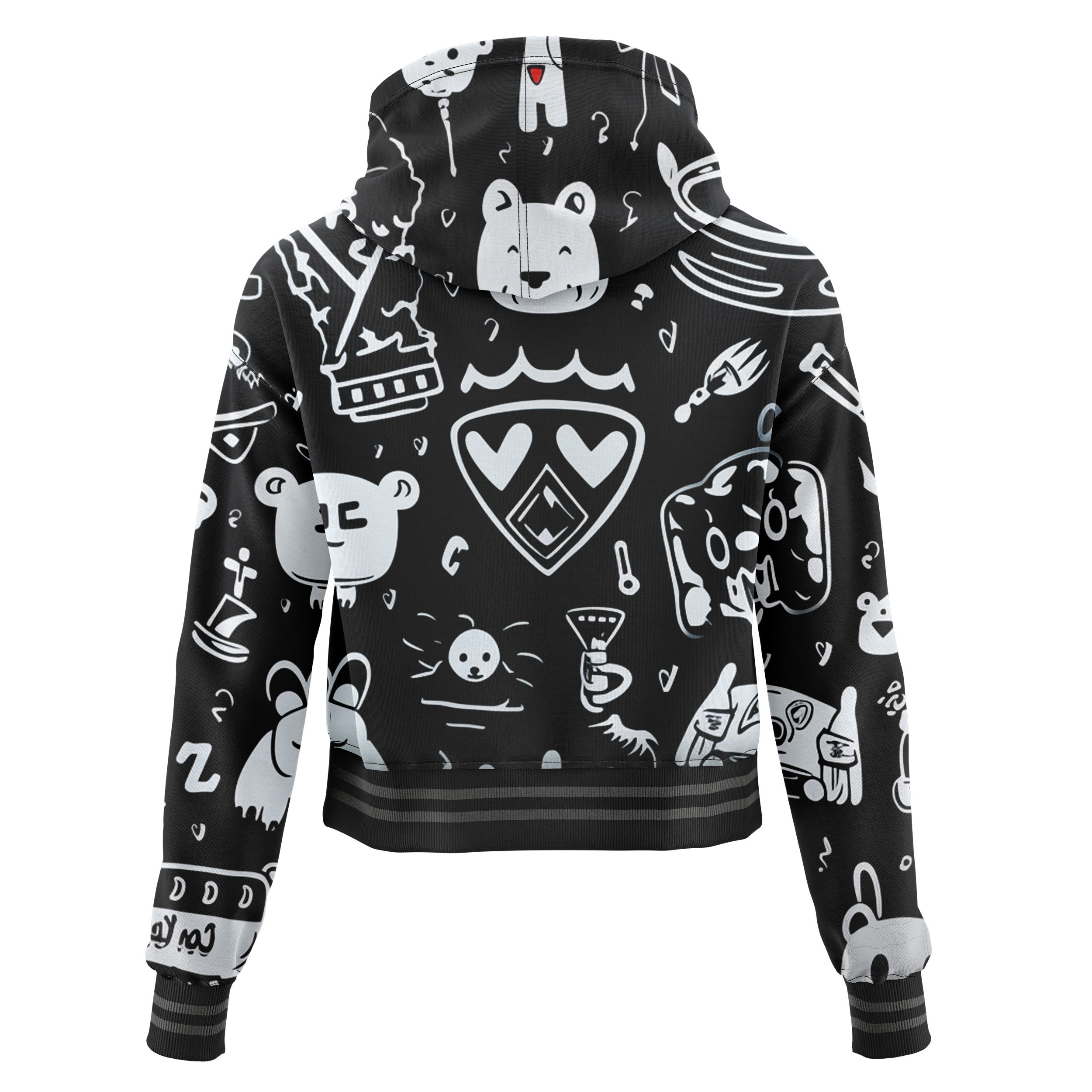 Kings Pattern Black Cropped Hoodie