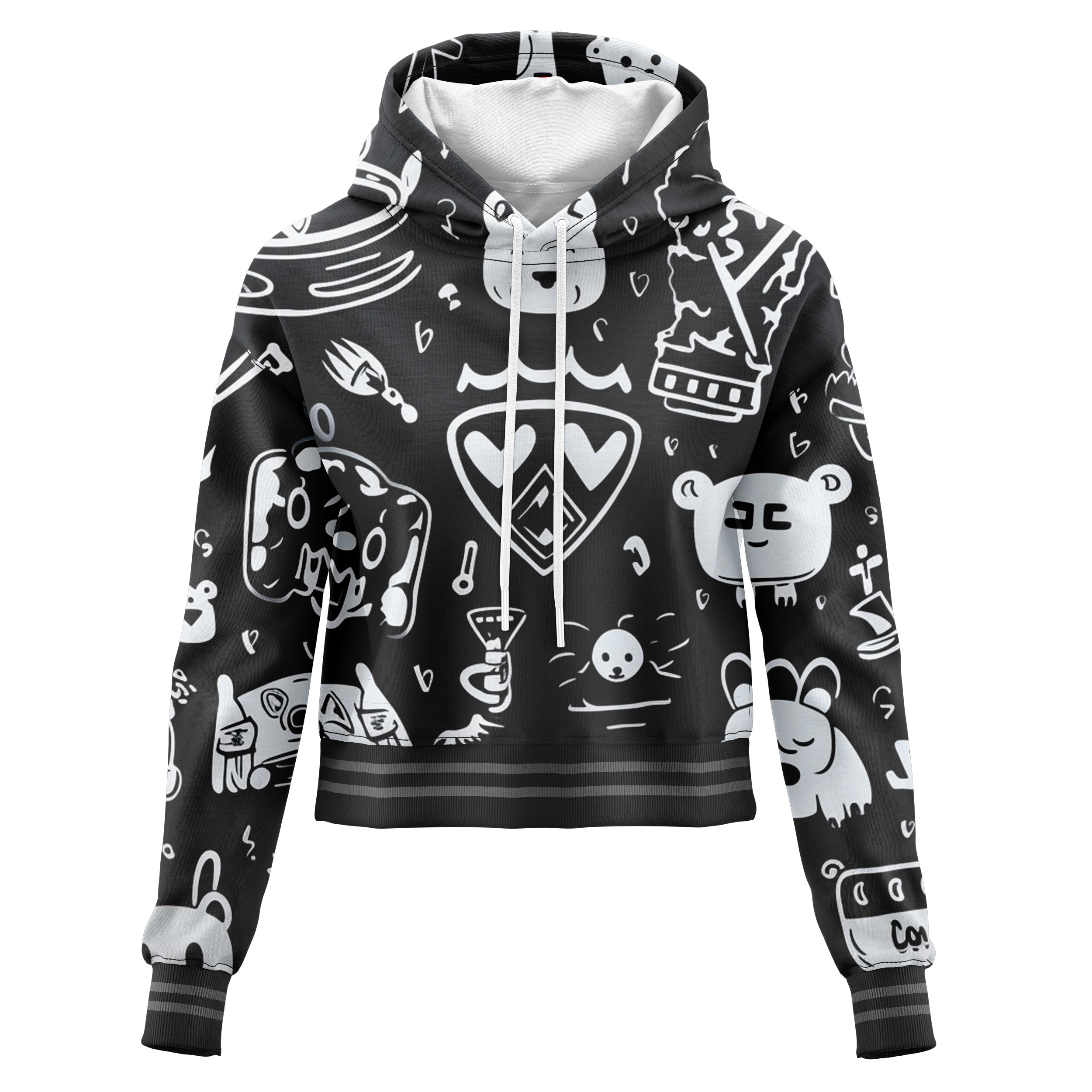 Kings Pattern Black Cropped Hoodie