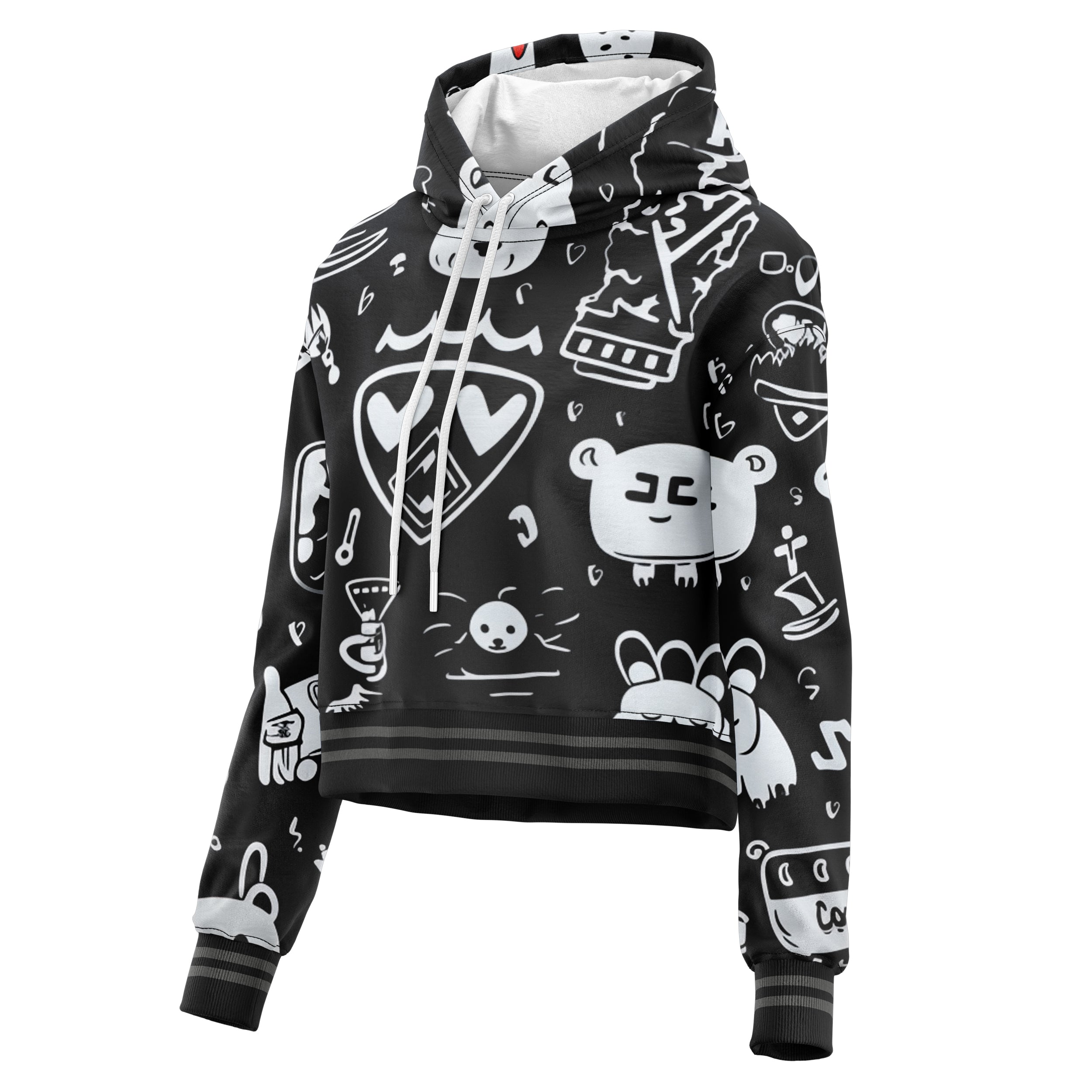 Kings Pattern Black Cropped Hoodie