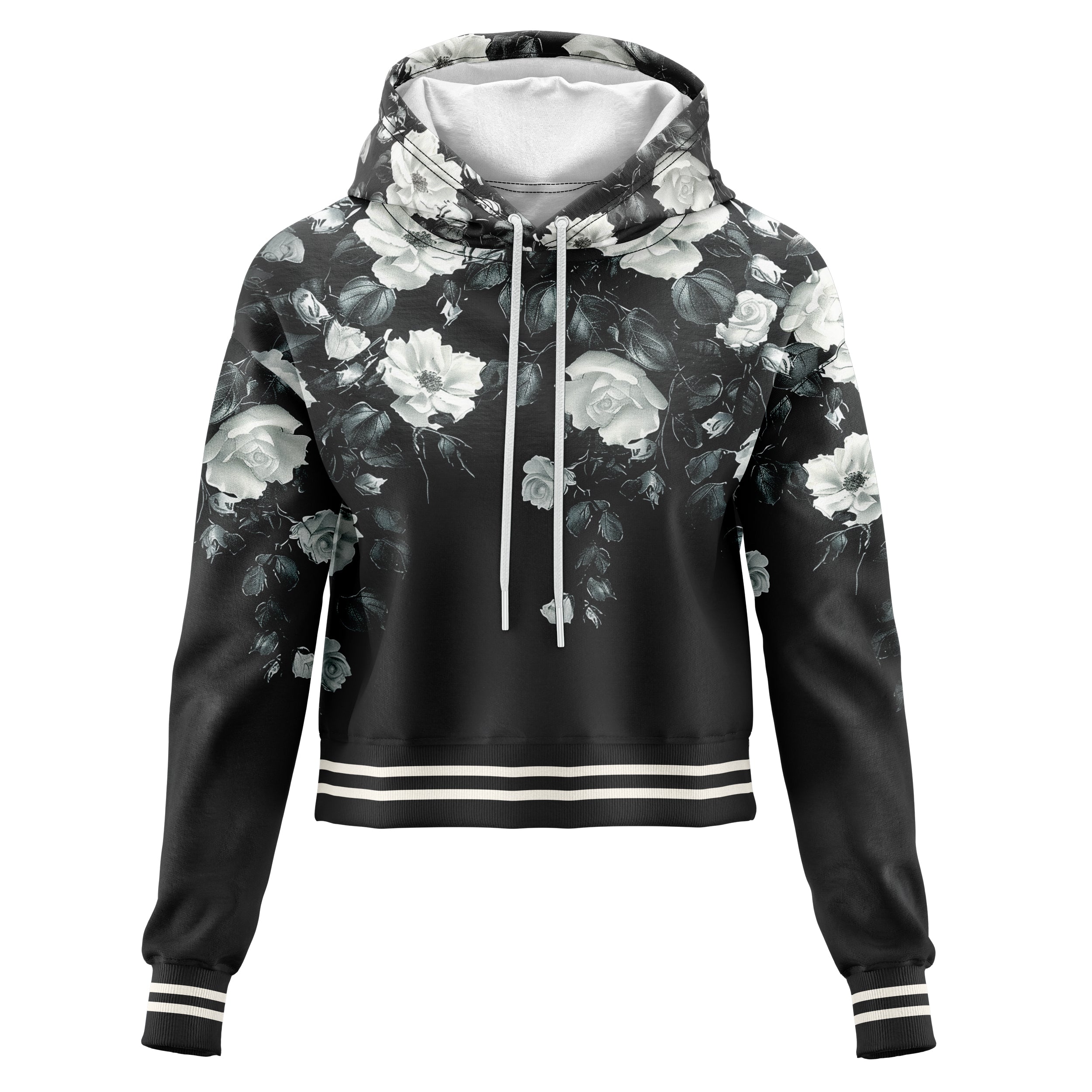 White Rose Blossom Cropped Hoodie