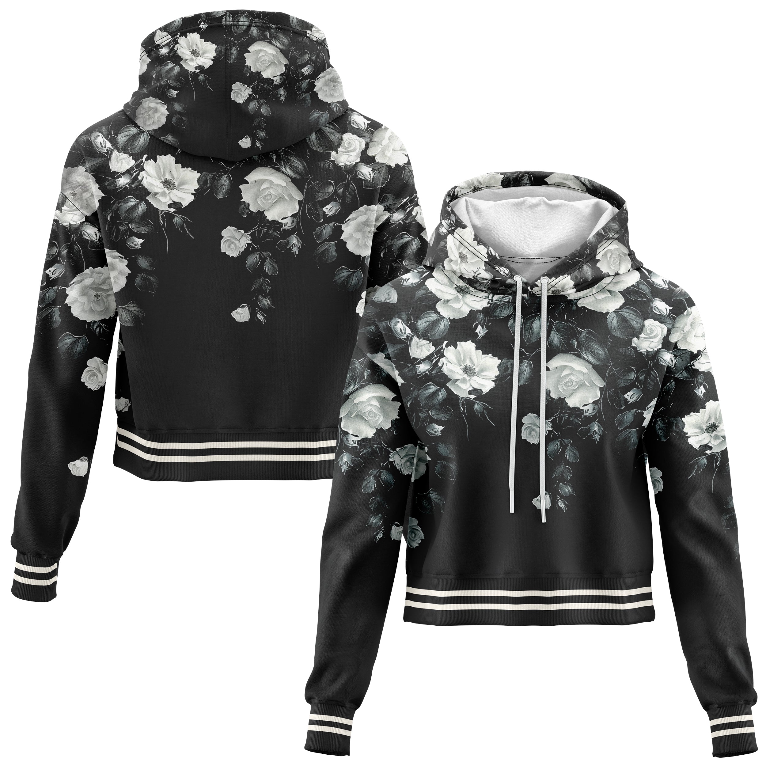 White Rose Blossom Cropped Hoodie CH240829Wh037