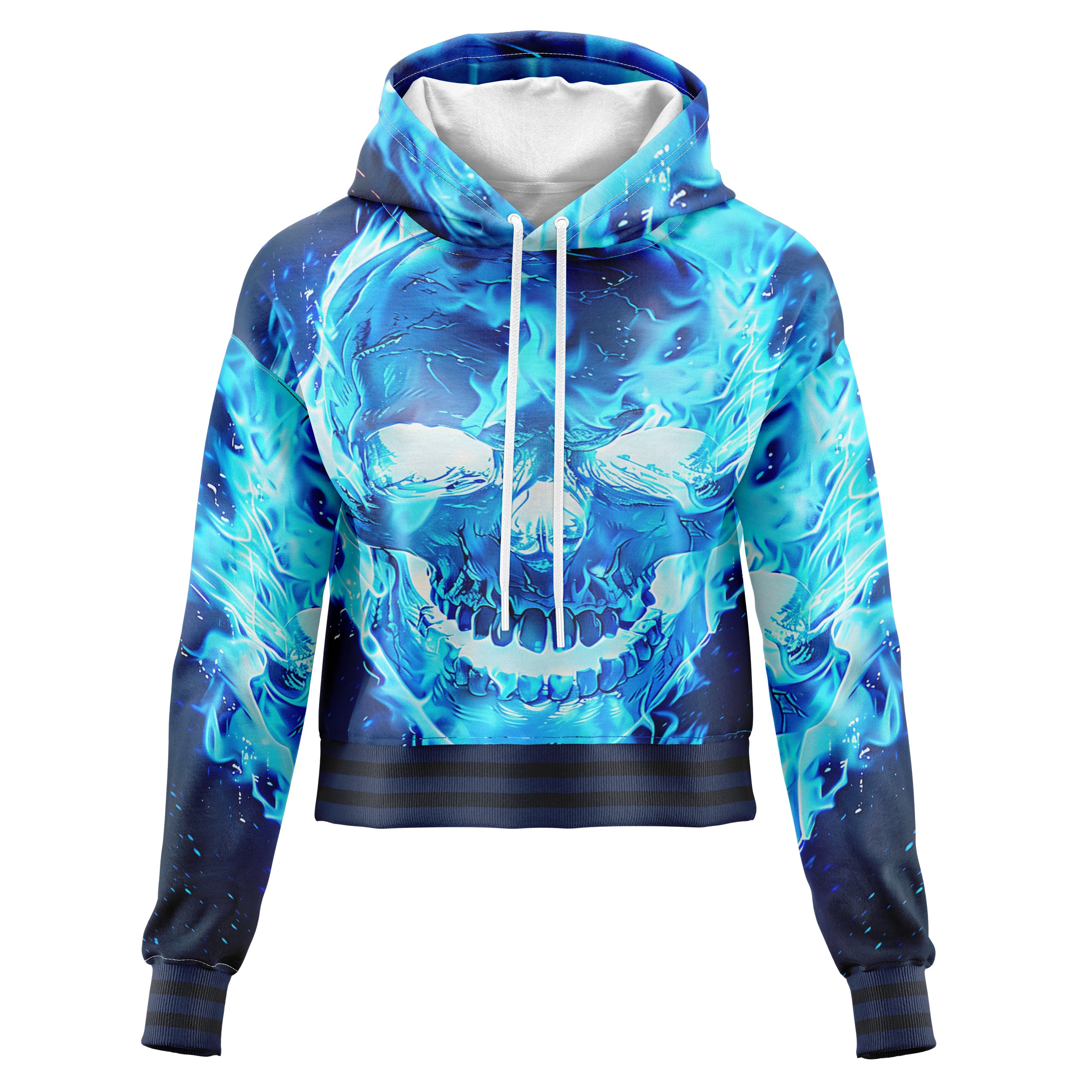 Blue flamed skull Cropped Hoodie