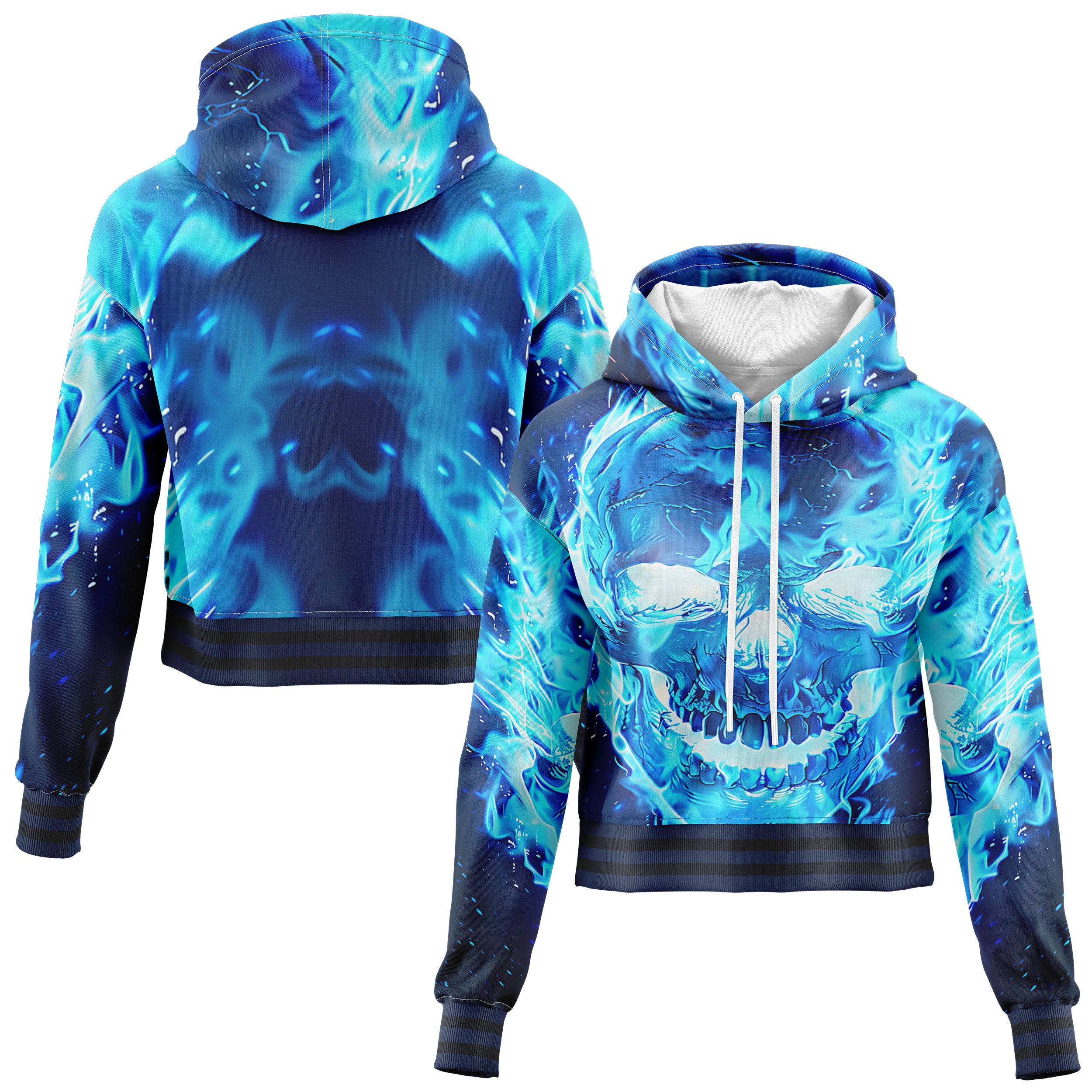 Blue flamed skull Cropped Hoodie CH240902Bl012