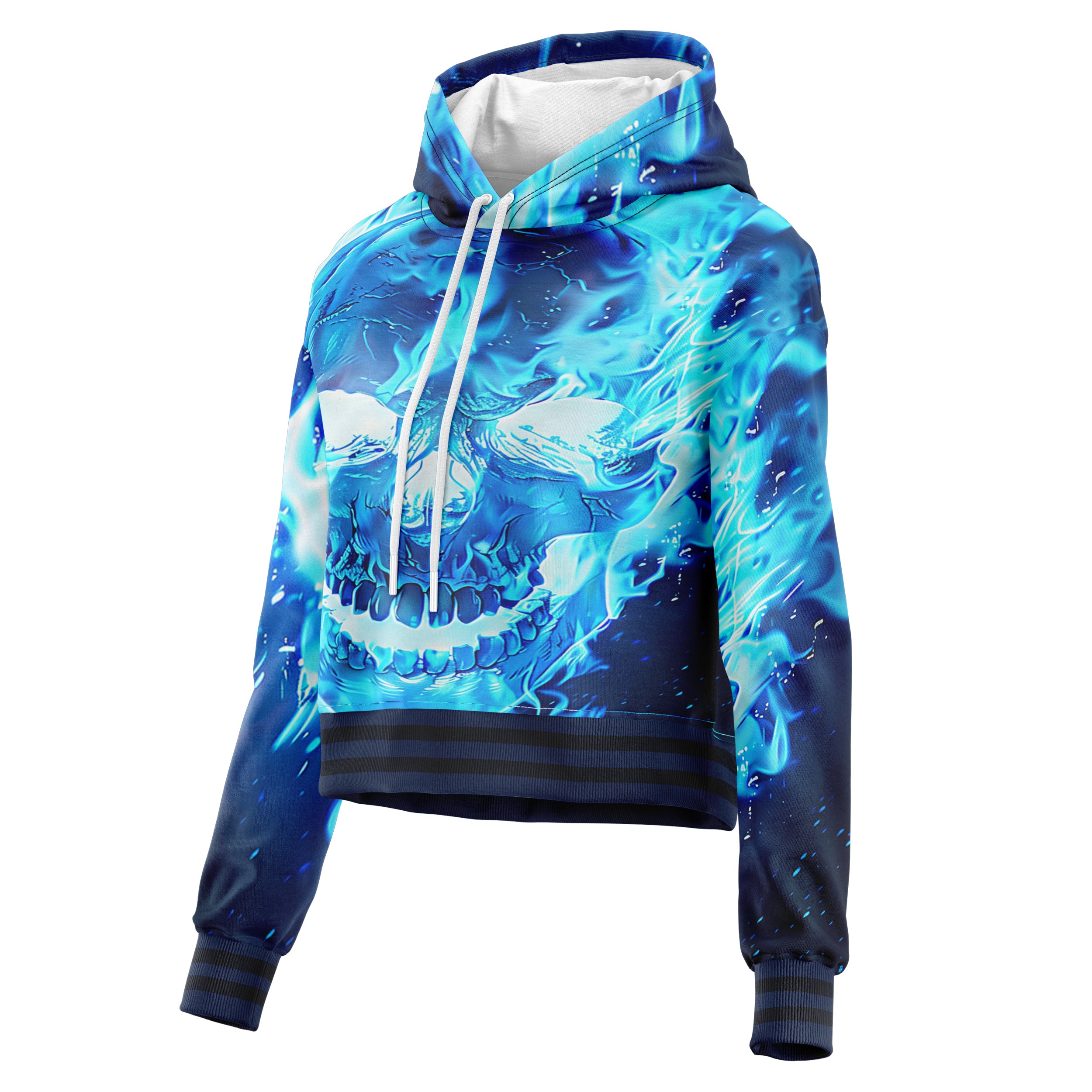 Blue flamed skull Cropped Hoodie