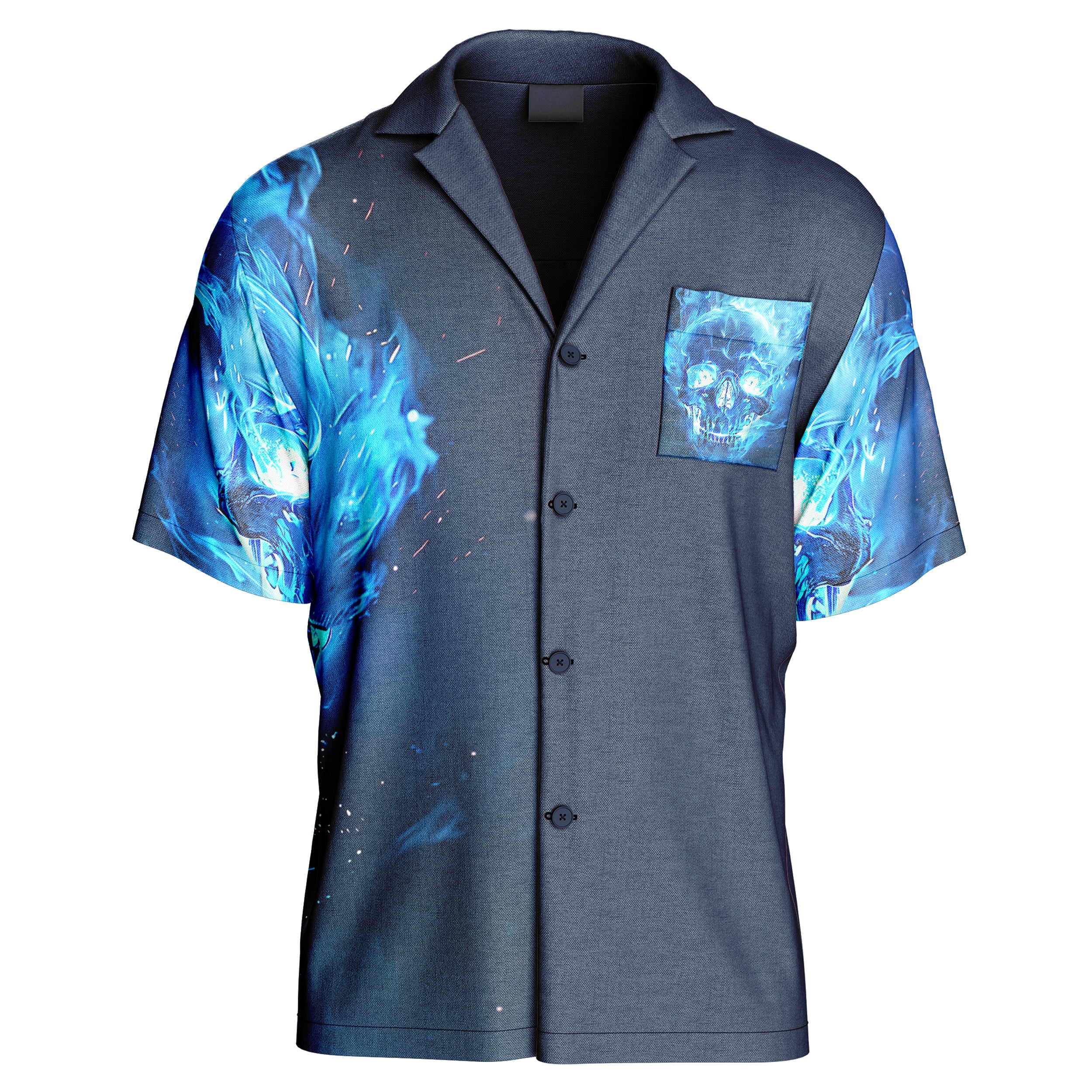 Blue flamed skull Hawaiian Shirt