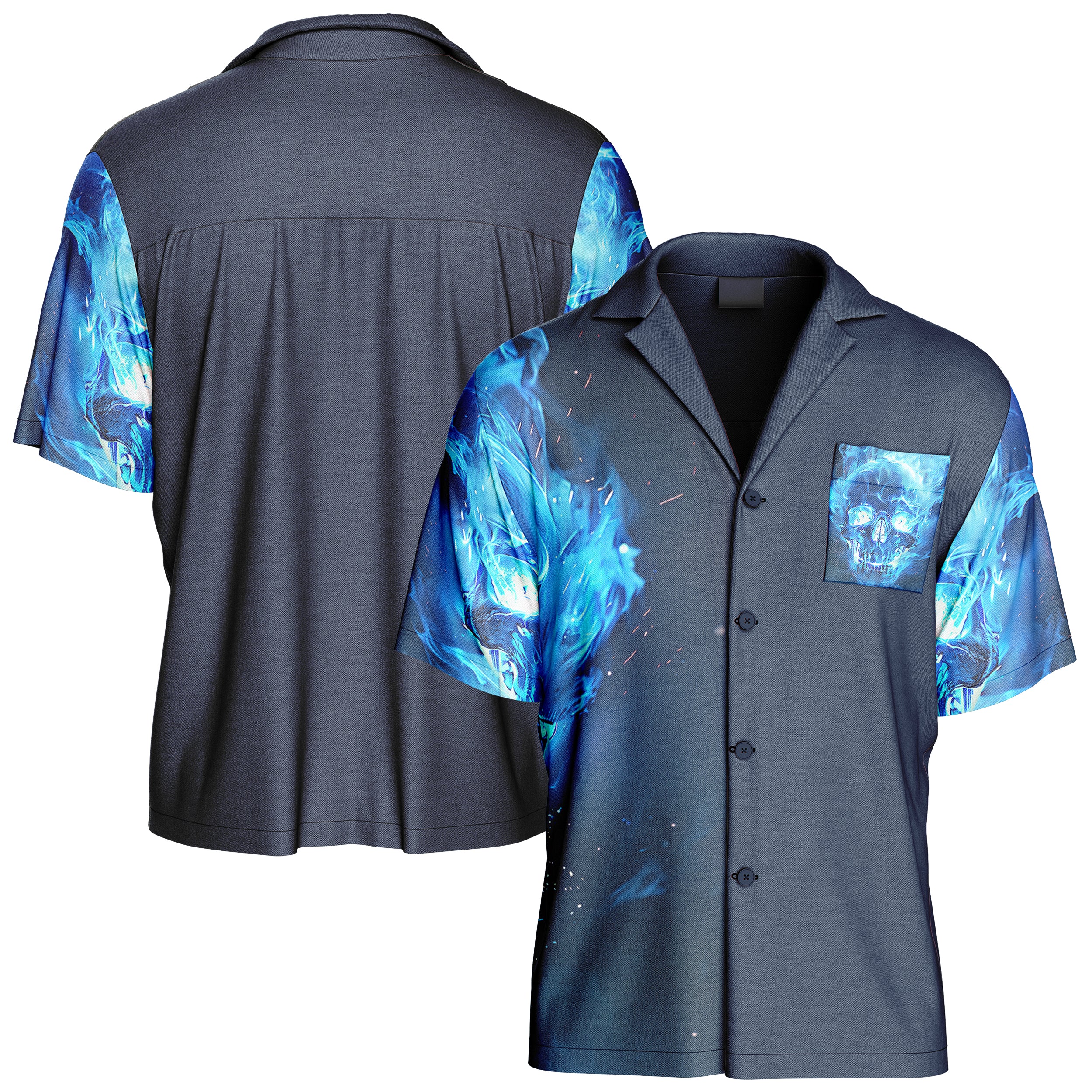 Blue flamed skull Hawaiian Shirt HS240829Bl003