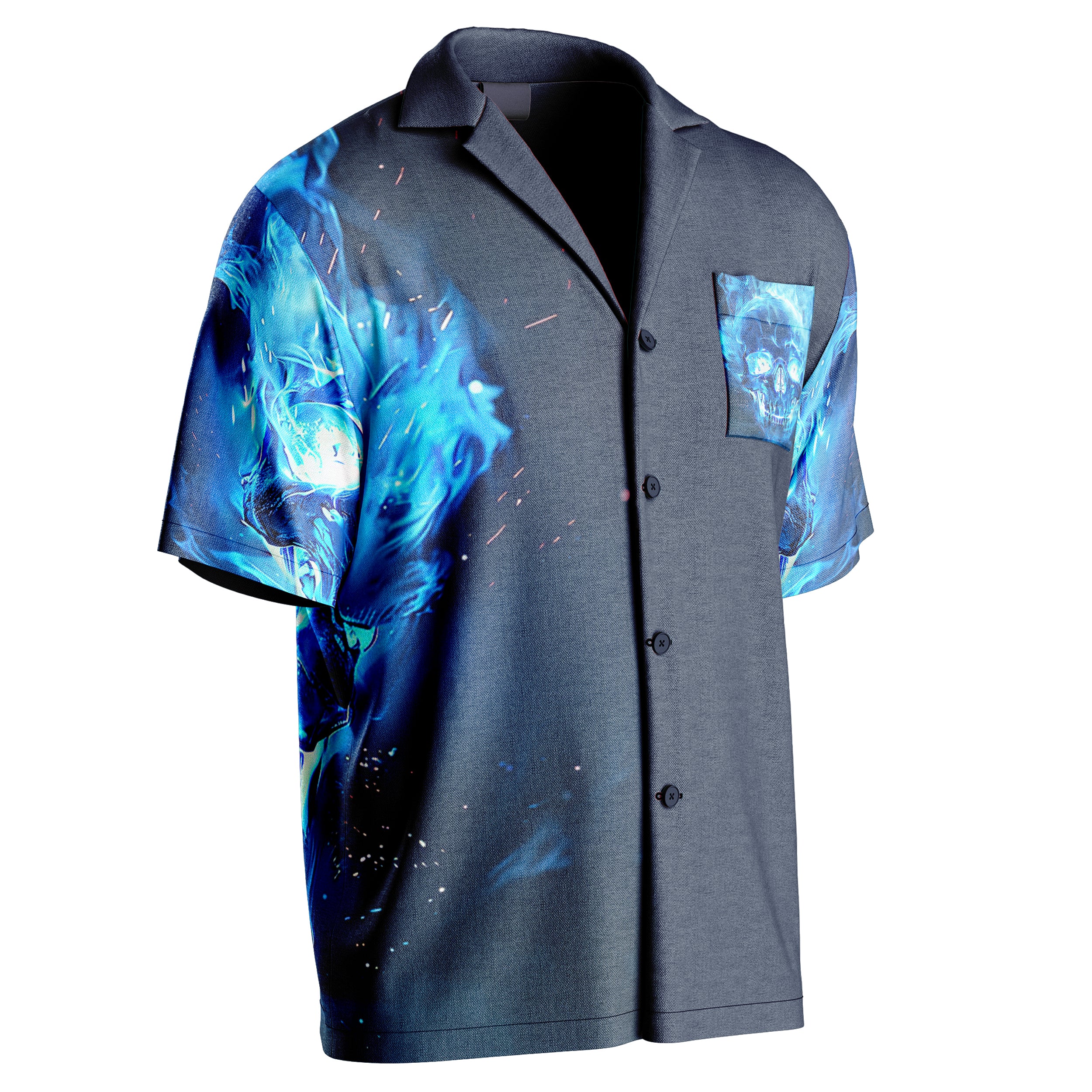 Blue flamed skull Hawaiian Shirt