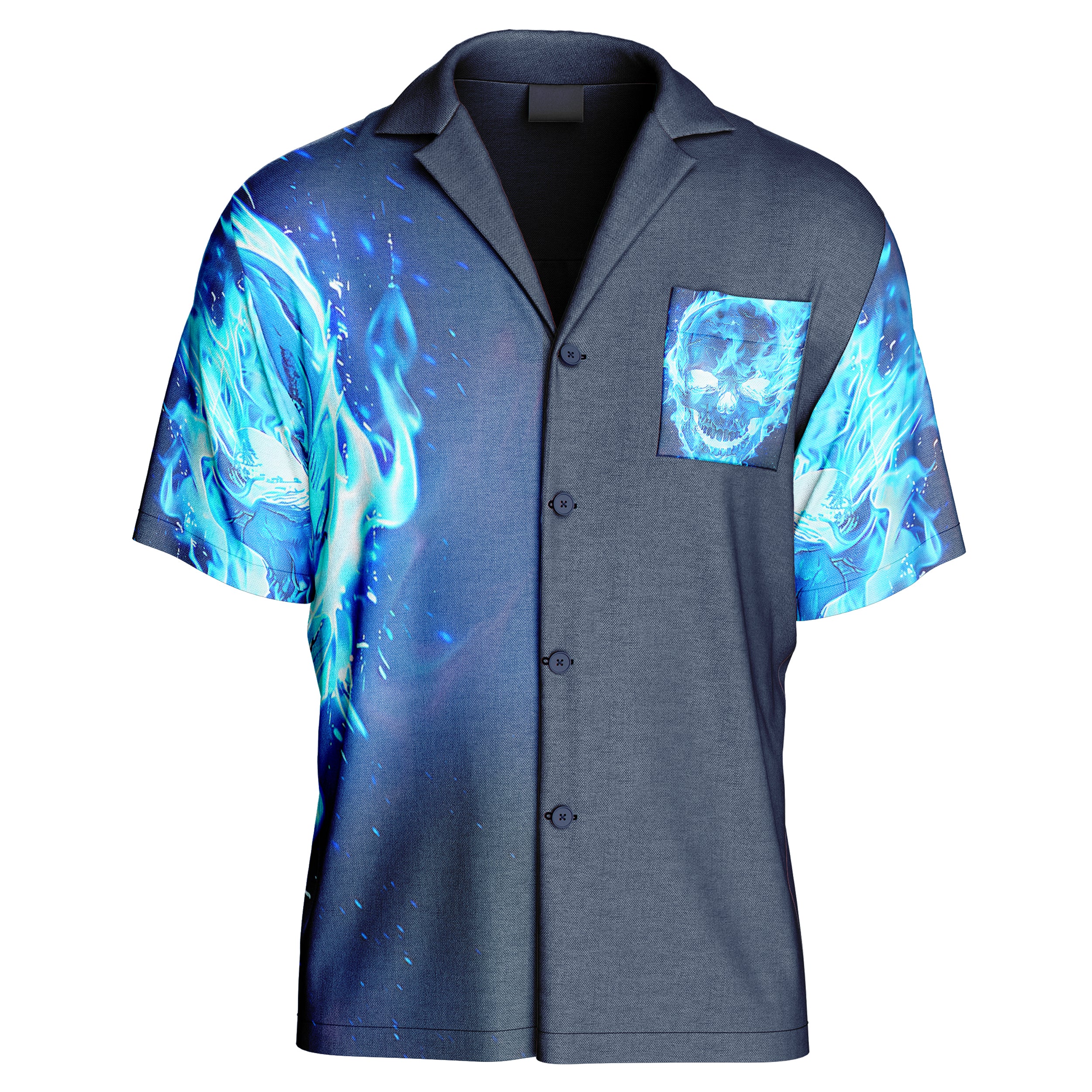 Blue flamed skull Hawaiian Shirt