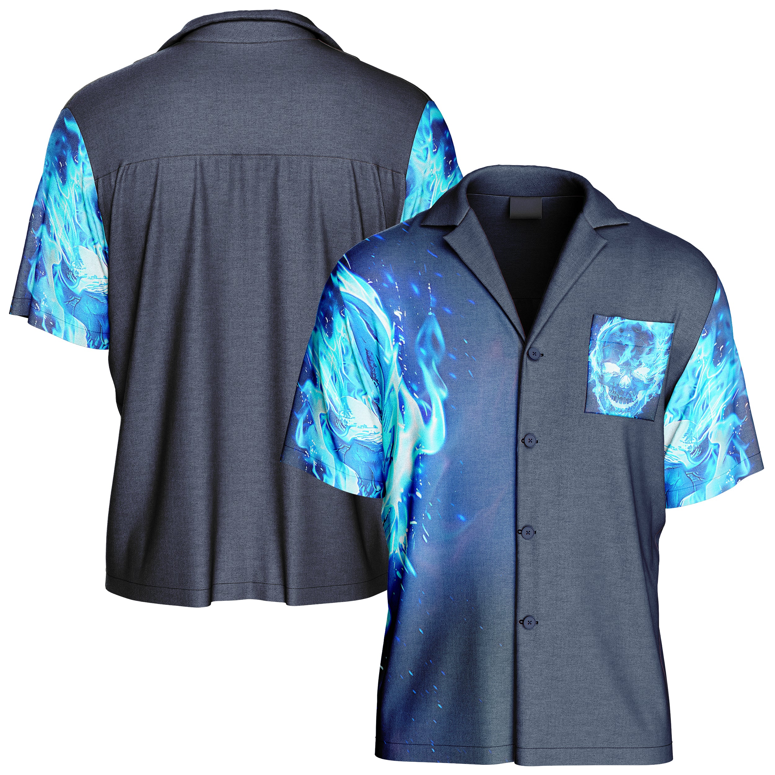 Blue flamed skull Hawaiian Shirt HS240902Bl012