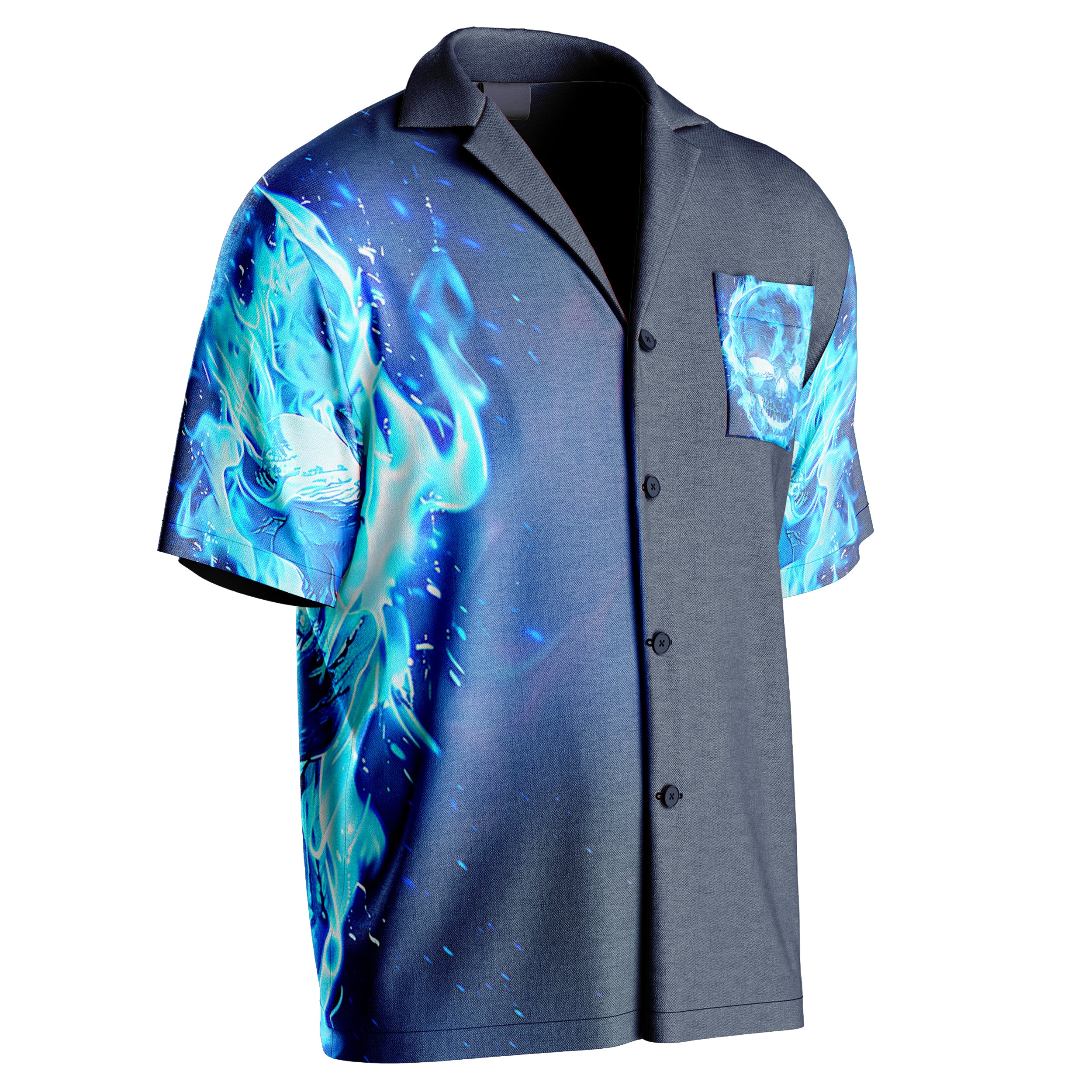 Blue flamed skull Hawaiian Shirt