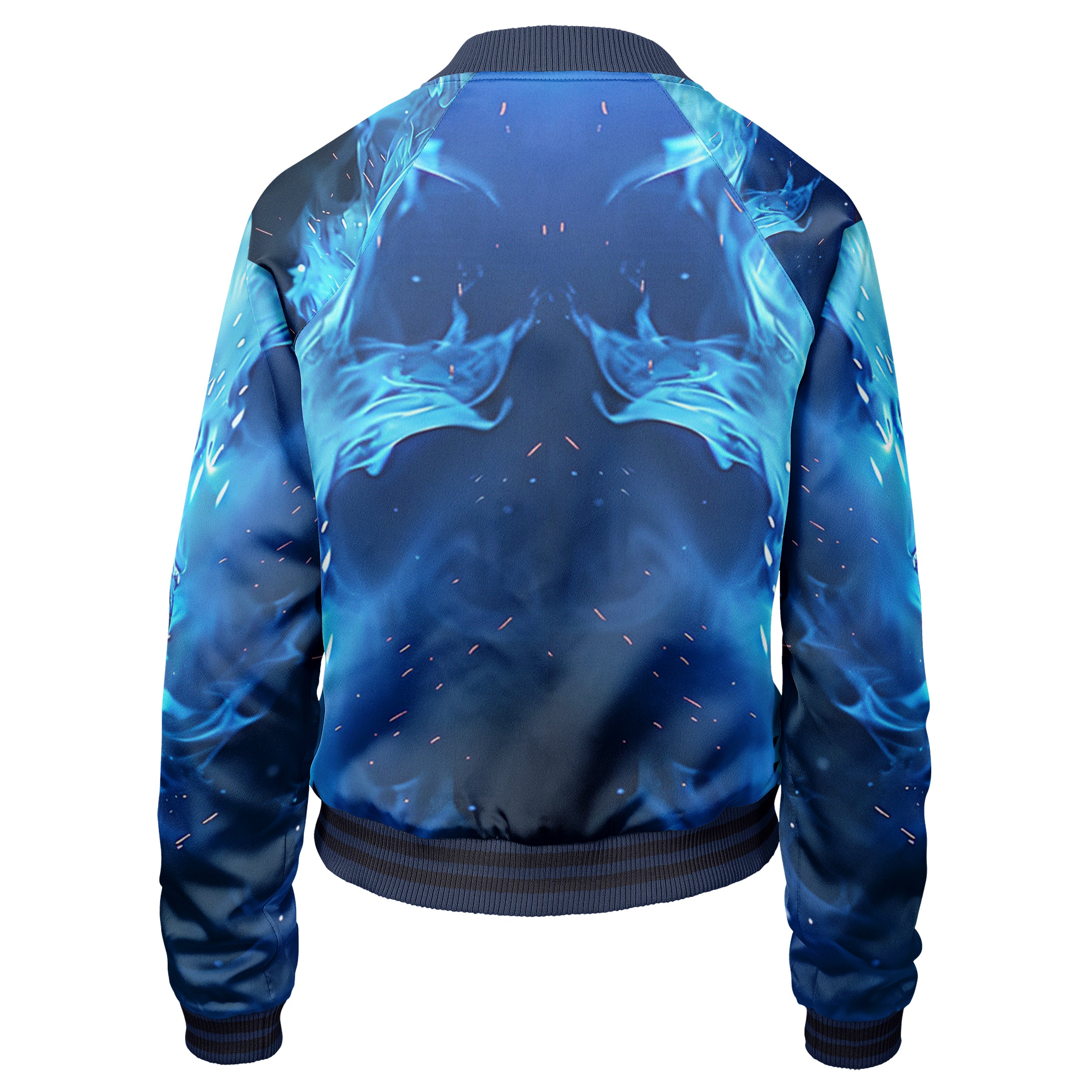 Blue flamed skull Women bomber jacket