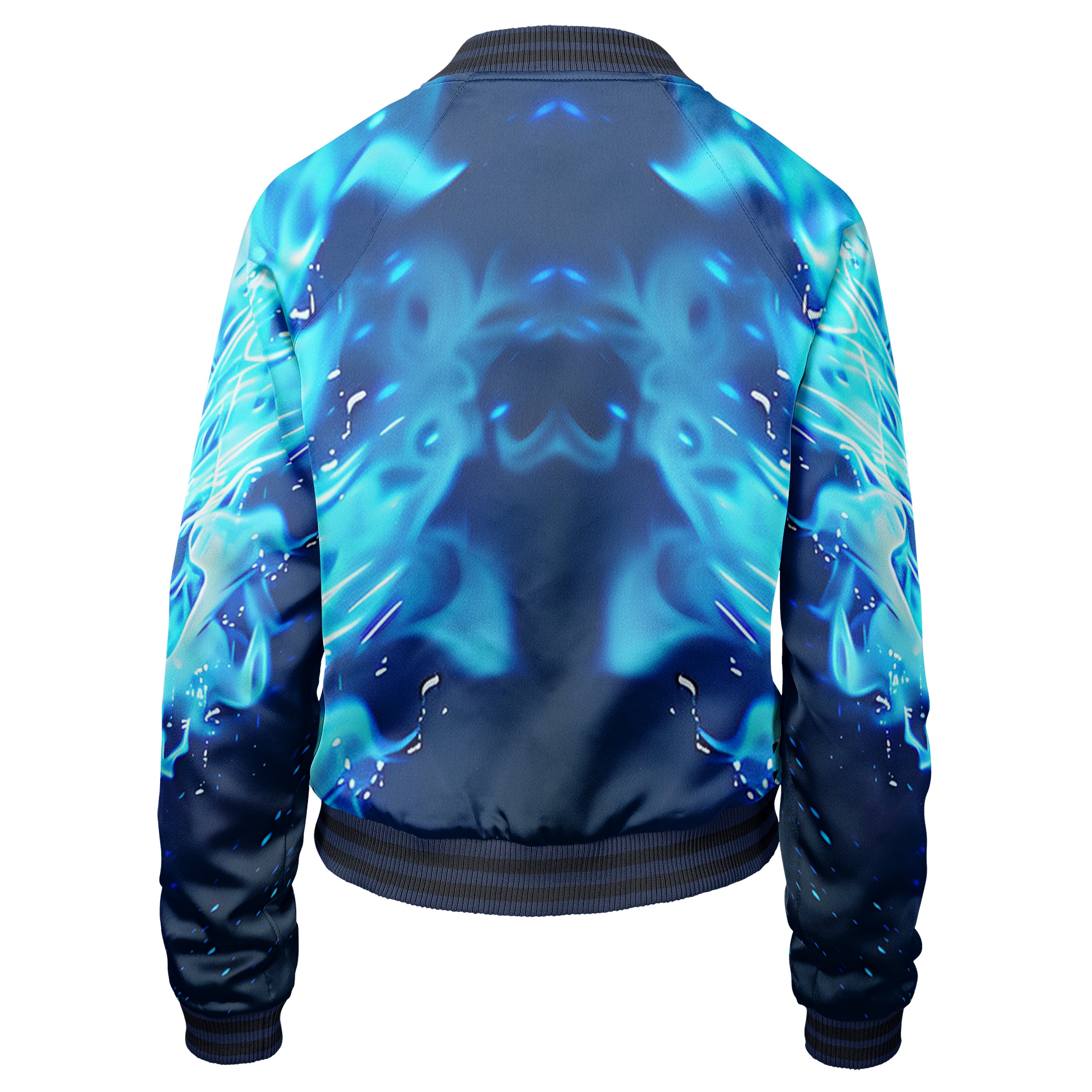 Blue flamed skull Women bomber jacket