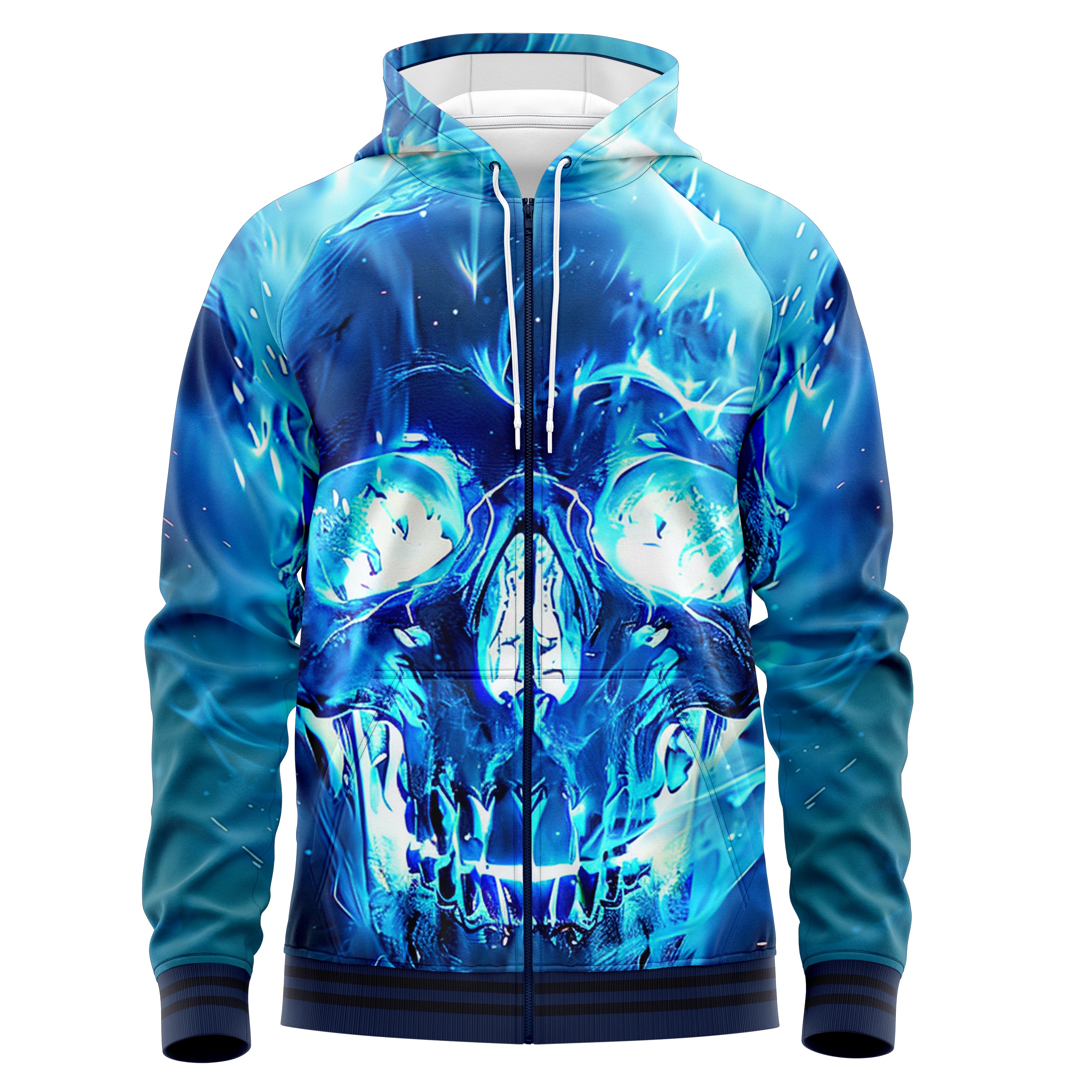 Blue flamed skull Zip Up Hoodies