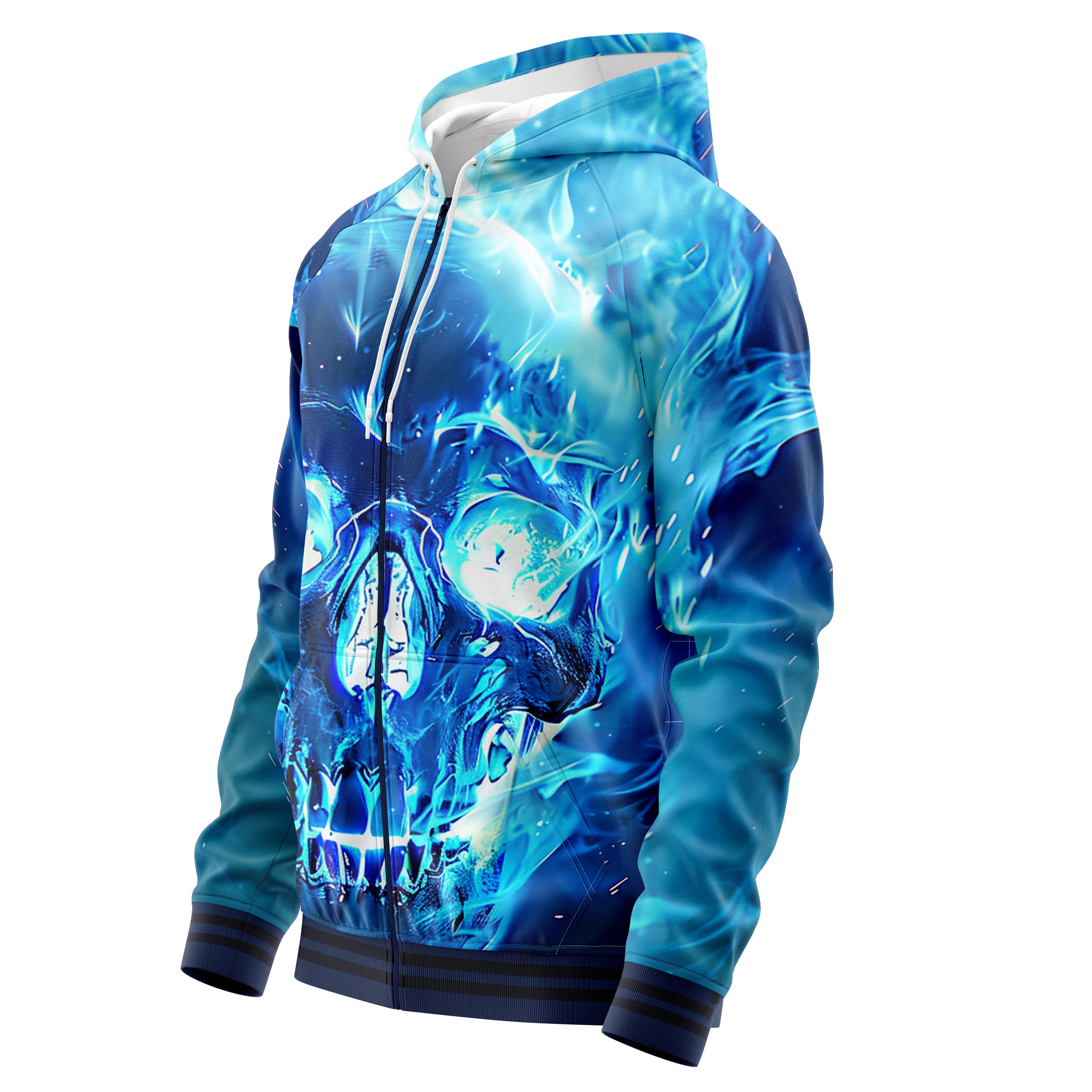 Blue flamed skull Zip Up Hoodies