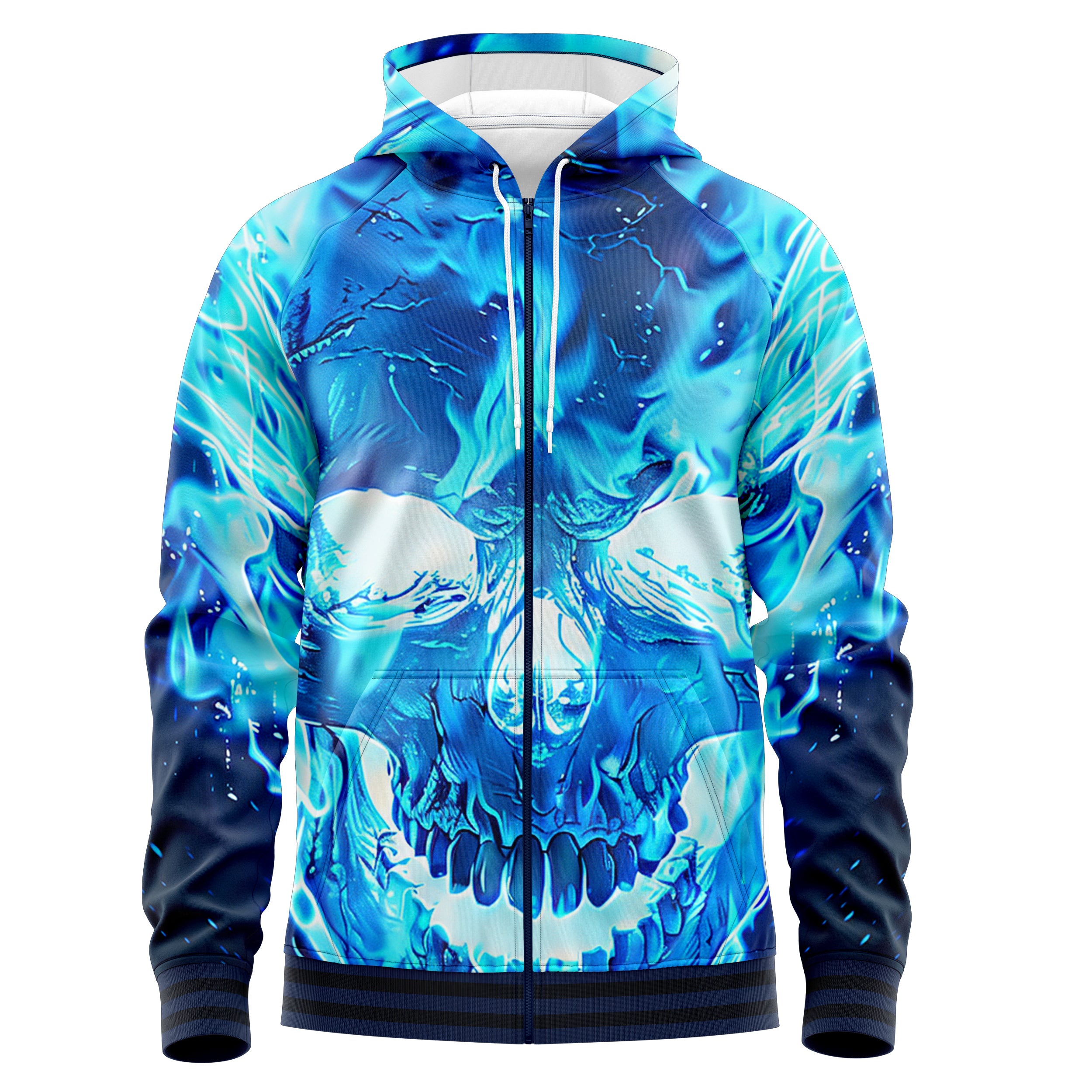 Blue flamed skull Zip Up Hoodies