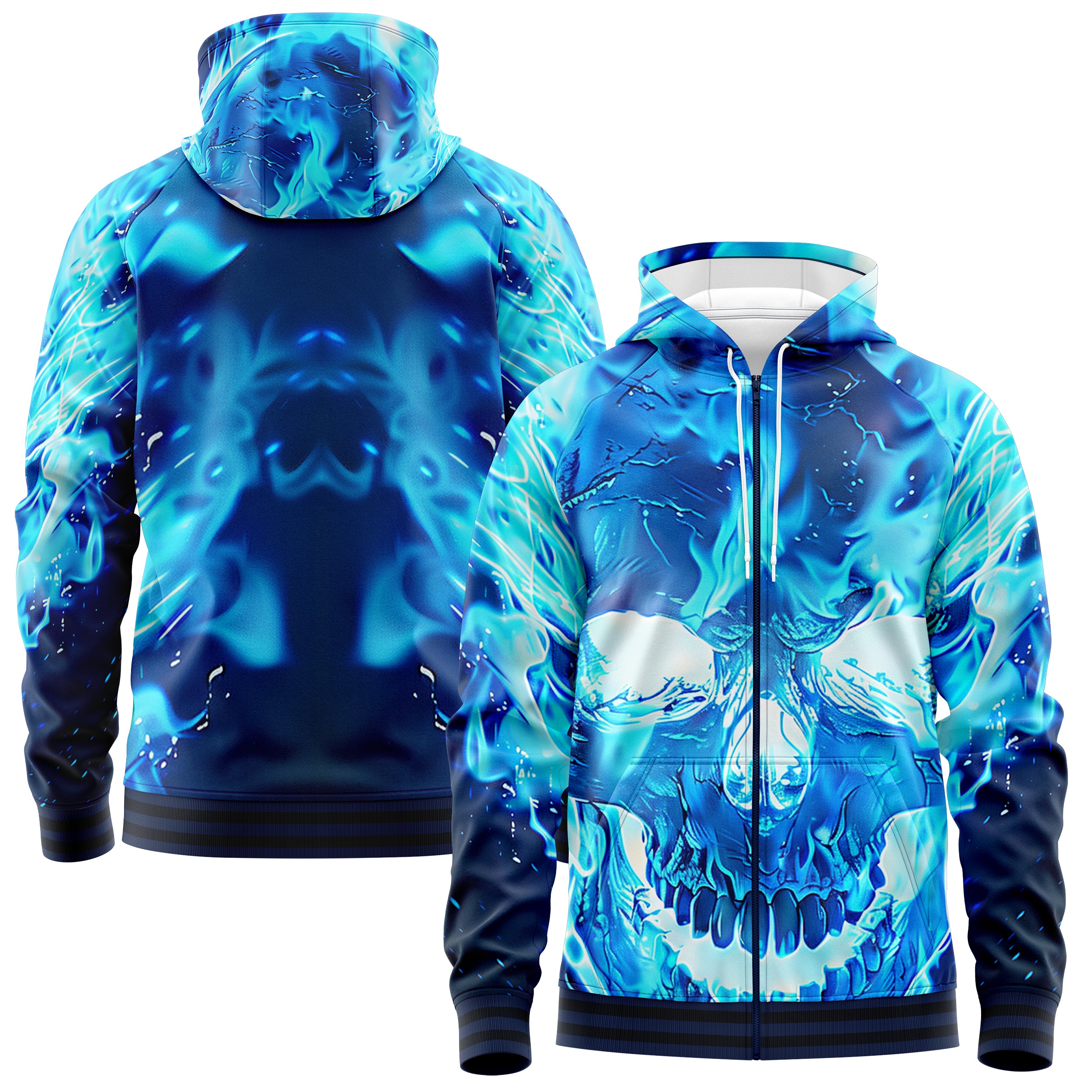 Blue flamed skull Zip Up Hoodies ZU240902Bl012