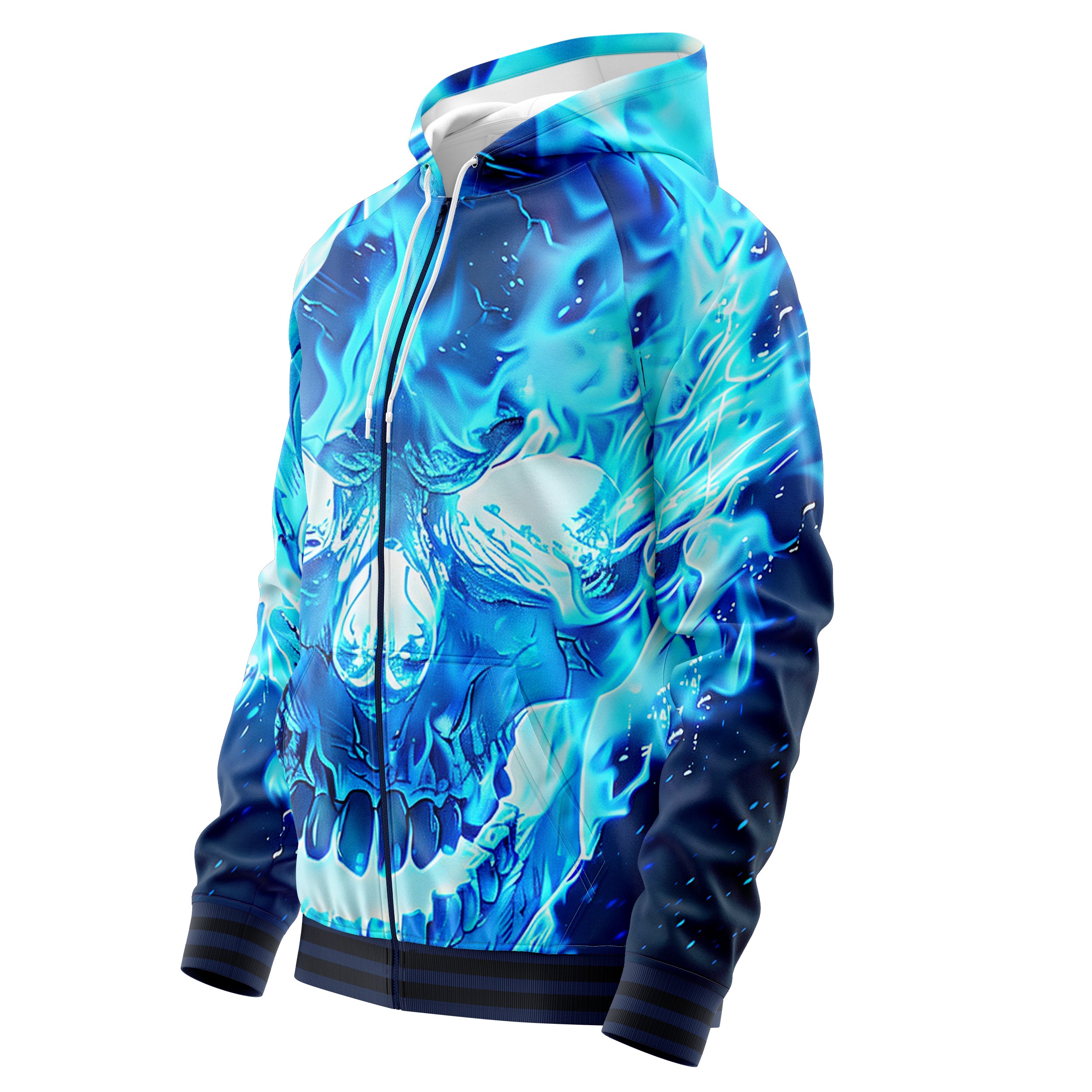 Blue flamed skull Zip Up Hoodies